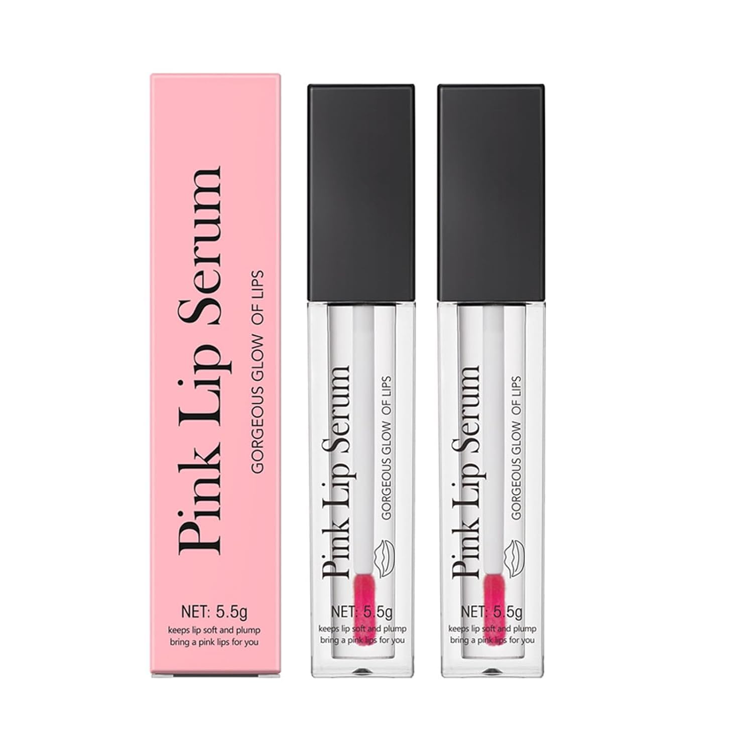Pink Lip Serum Plumper - Colour-Changing Lip Gloss for Plump Lips, Hydrating Lip Colour for Women with Beautiful Shine 5 ml (2er Pack)