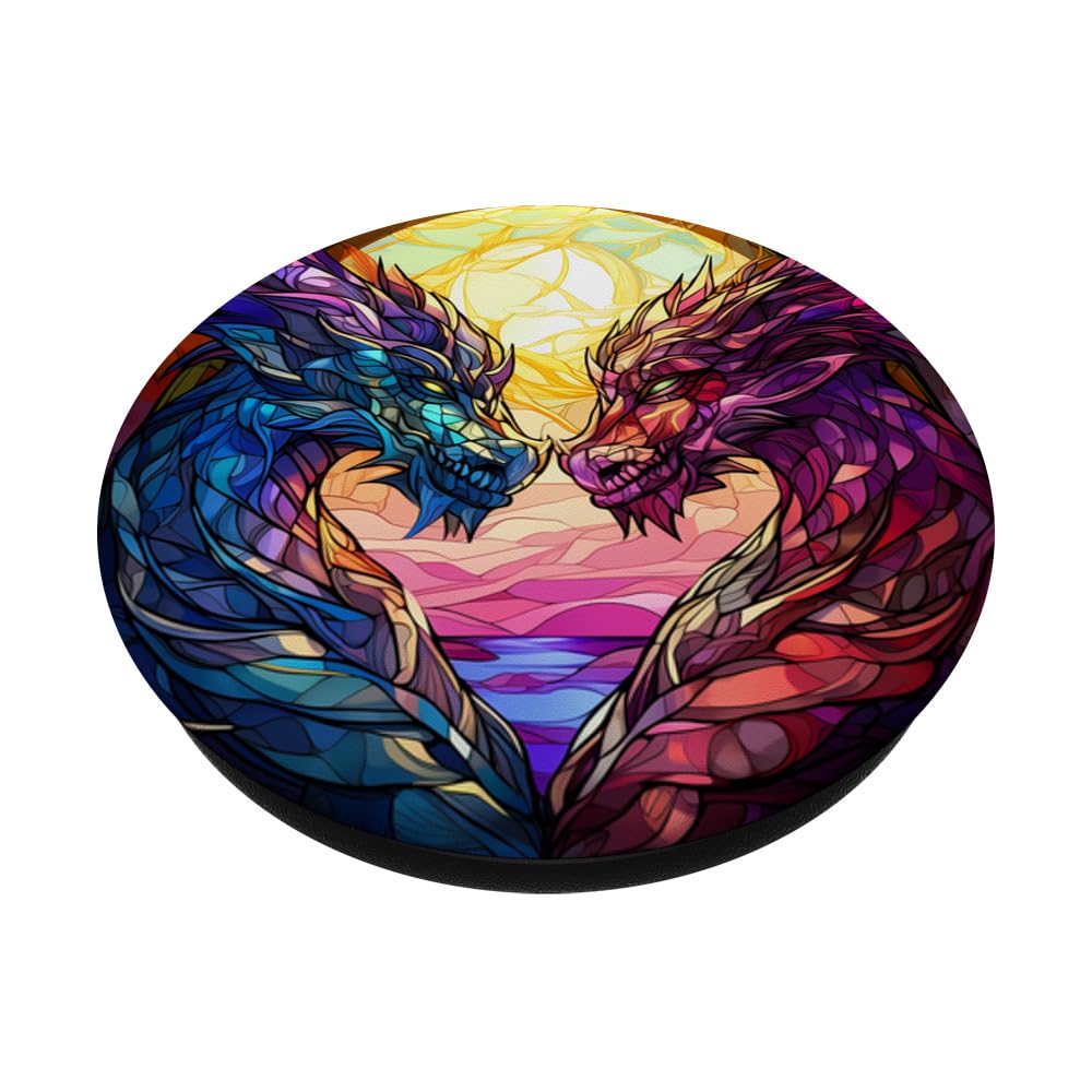 Stained Glass Dragon PopSockets Swappable PopGrip, Black - Image 2