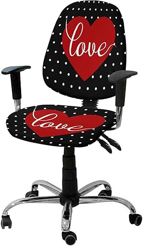 Funda para silla de oficina, diseño de corazón rojo, elástico, universal, para silla de computadora, lunares blancos, color negro, funda giratoria