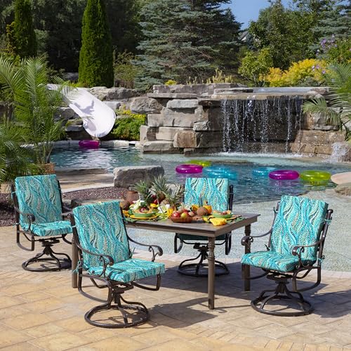 Image of Arden Patio Dining Outdoor Chair Cushions, 20x44, Rain-Proof Seat Pad, Fade-Resistant Outdoor Cushion Teal Ariel