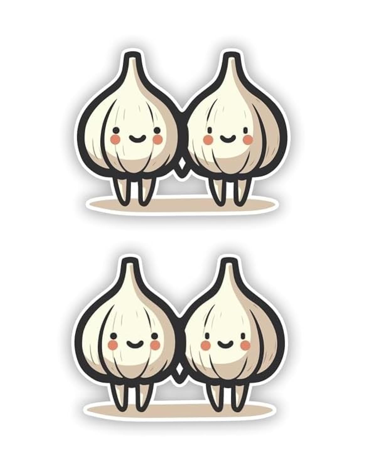 Charming Garden Pals - Adesivo in vinile con coppia di aglio felice che si tiene per mano, frutta e verdura stravaganti che si tengono per mano, grazioso, durevole, impermeabile, decalcomanie per