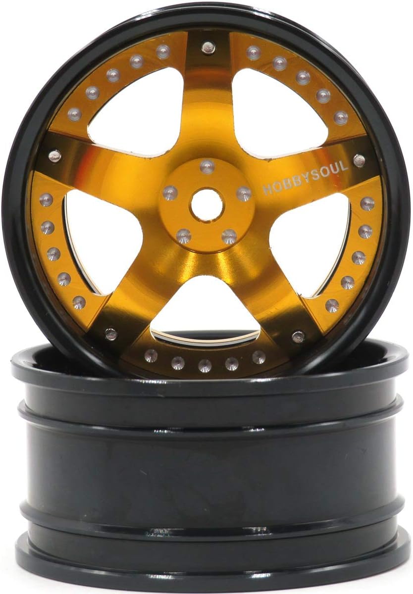 hobbysoul 2pcs RC 1/10 Aluminum On Road Wheel Rims Hex 12mm Adjustable Offset Black & Gold Color Fit for 1:10 RC On Road Drift Touring Street Car Tire Tyre