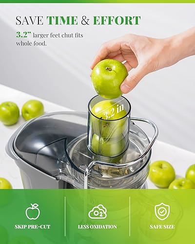 Miniatura 2 de GDOR 1300 W Extra grande máquinas exprimidoras con canal de alimentación más grande de 3.2 pulgadas, extractor centrífugo de jugo de disco de corte