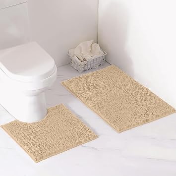 LuxUrux Birch Bath Essentials Bundle Plush Comfort & Elegant Absorbency Set U-Shaped 20 x 20 Rug + 24 x 17 Bath Mat