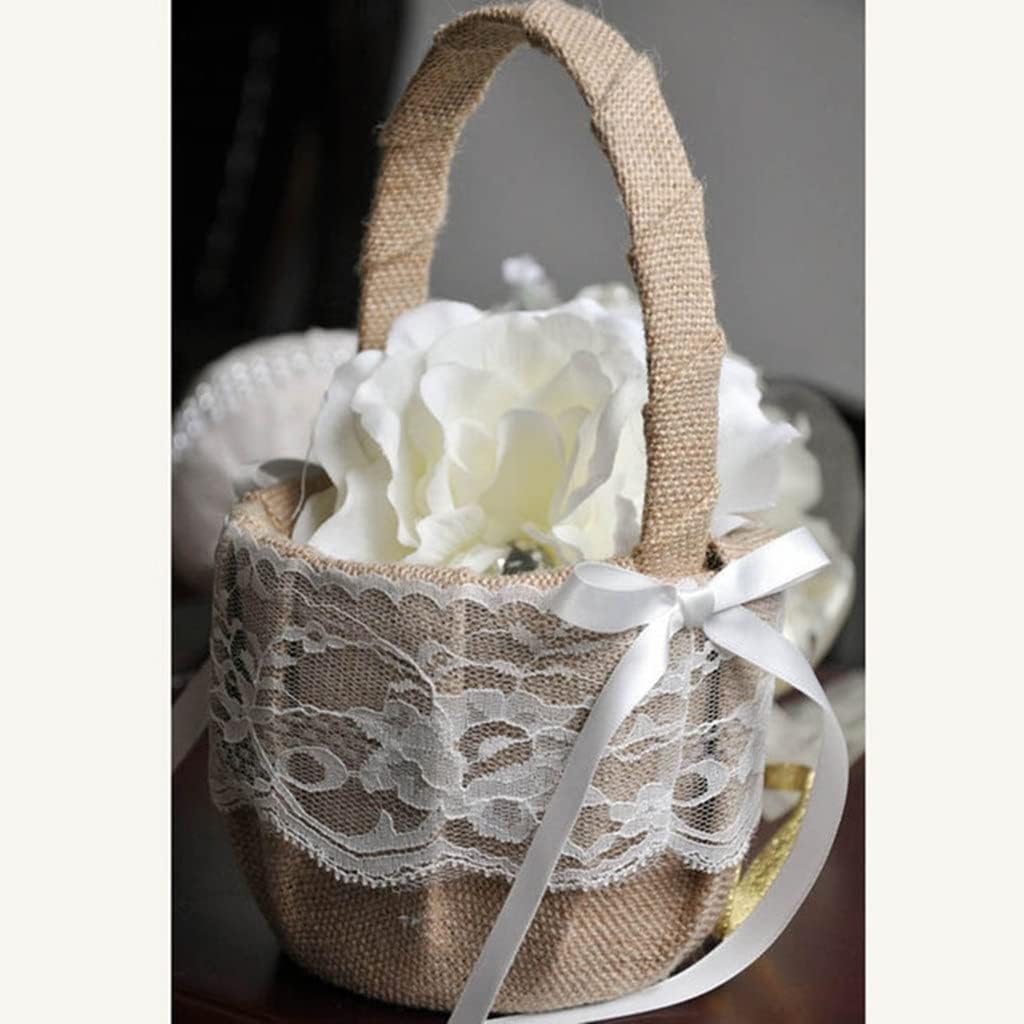 Ribbon Bowknot Lace Flower Girl Basket Petals Bouquets Holder Wedding Ceremony Party