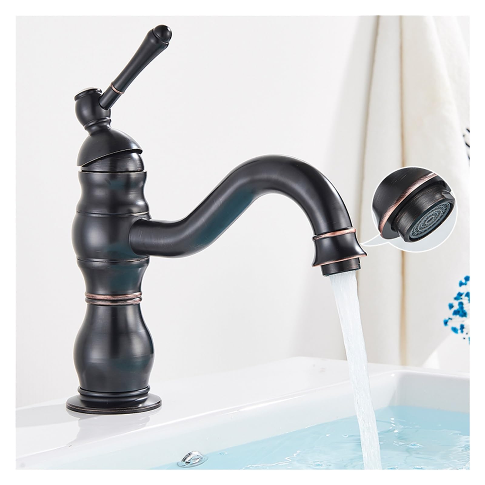 Grifo de lavabo giratorio en bronce negro con monomando para agua fría y caliente