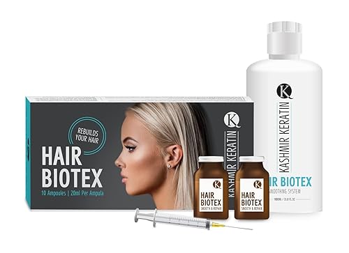 Kashmir Keratin Hair Biotex kit (33.8 fl oz) 33.8 fl oz alisado más caja de 10 ampollas 0.7 fl oz cada una total de 6.8 fl oz
