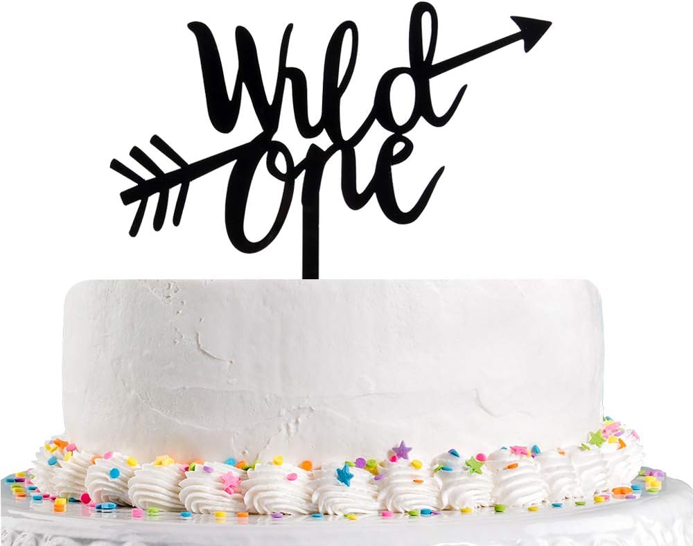 Wild One With Arrow Cake Topper - First Birthday Cake Toppers -Black Happy Birthday Baby Shower Party Decorations Supplies