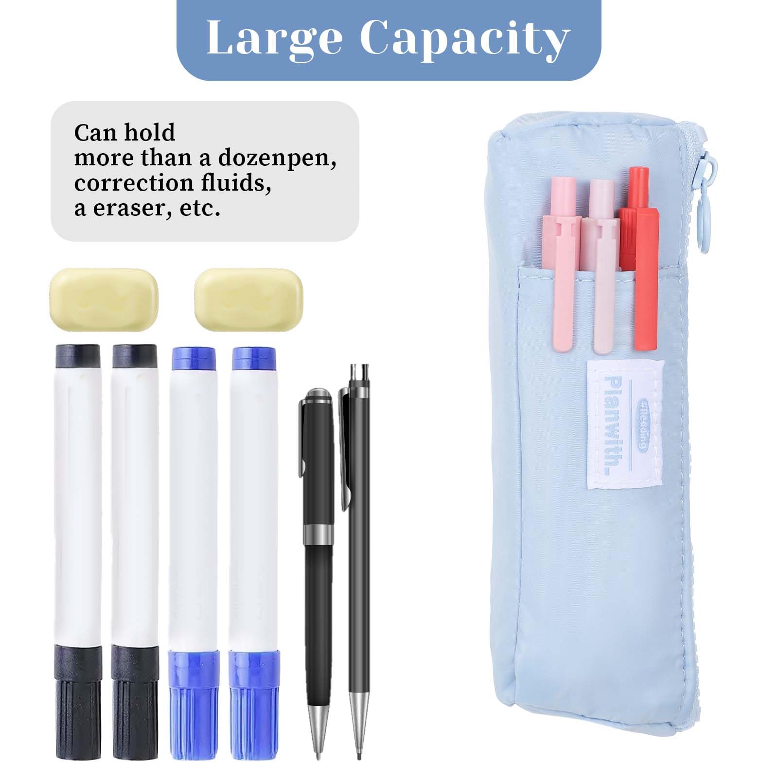 Tucnoeu Pen & Holder Small Zippered & Elastic Band Pencil Case for Notebooks & Books (Blue), Blau, 19 x 7 x 2,5 cm - Image 4