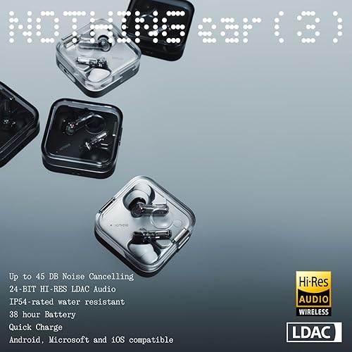 Miniatura 4 de Nothing Ear (3) Auriculares inalámbricos Super Mic de 45 dB híbridos con cancelación activa de ruido Bluetooth de alta resolución, 6 micrófonos,