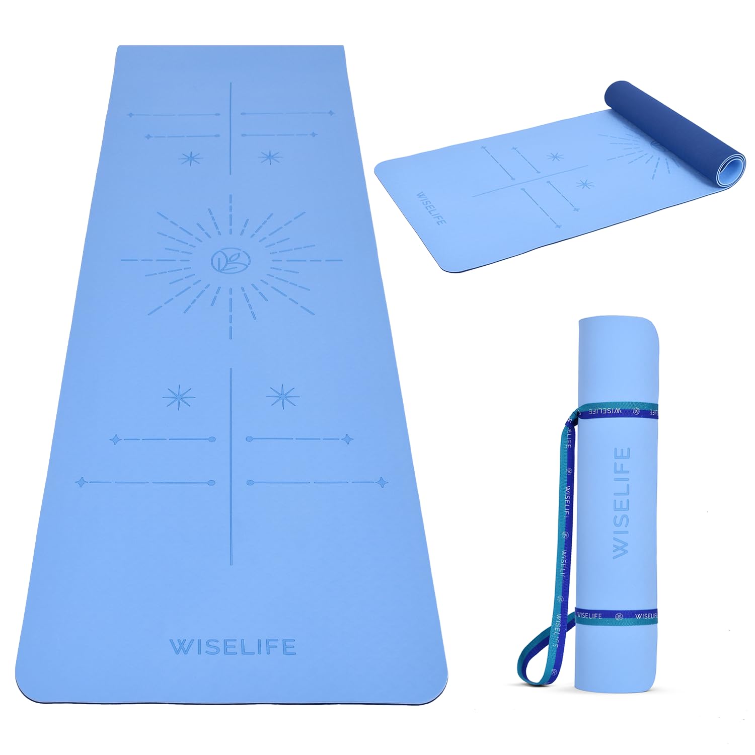 WiseLife Dual Layer TPE Yoga Mat with Alignment Lines + Carry Strap for Women and Men | Non-Slip Textured Extra Wide & Thick | Pro Balance TPE Exercise Mat For Home, Pilates, Gym & Fitness (6MM, Pastel dark blue) (B0DFYNH7WH) Amazon Price History, Amazon Price Tracker