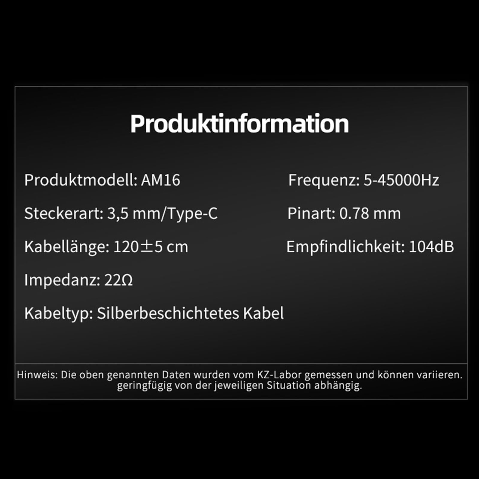 KZA COUSTICS KZ AM16 In Ear Monitor Kopfhörer mit 16 BA-Treibern, HiFi IEM mit klarem Stereoklang über alle Frequenzen, Gaming Ohrhörer mit Abnehmbarem Versilbertem OFC-Kabel für Musiker Audiophile