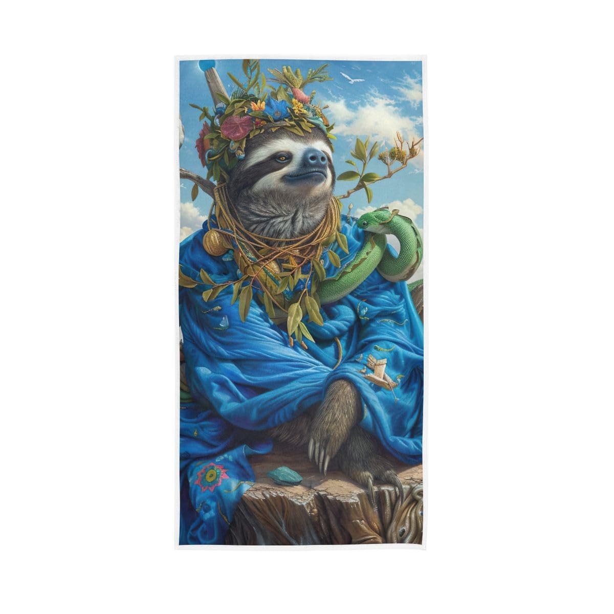 LSRCPD Sloth Wearing Blue Robes Hand Towels Soft Washcloths Shower Towels 15 x 30 Inch