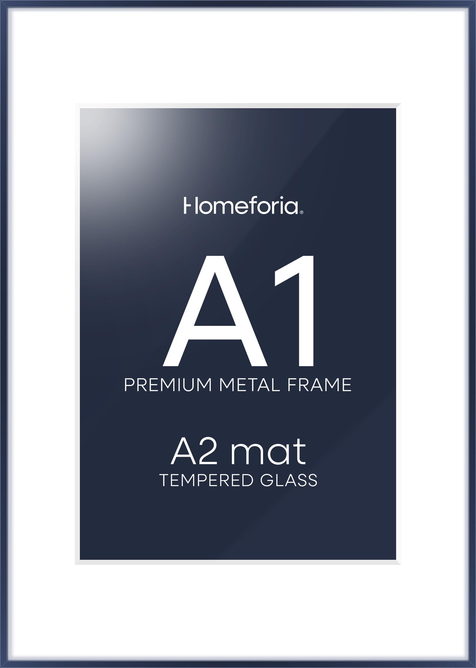 Homeforia A1 Blue Poster Frame, High-End Metal, A2 Mat, Glass | High End Aluminum, Tempered Glass, Acid-Free A2 Removable Mat, A1 Edge-to-Edge Display, Wall Kit, Set Of 1