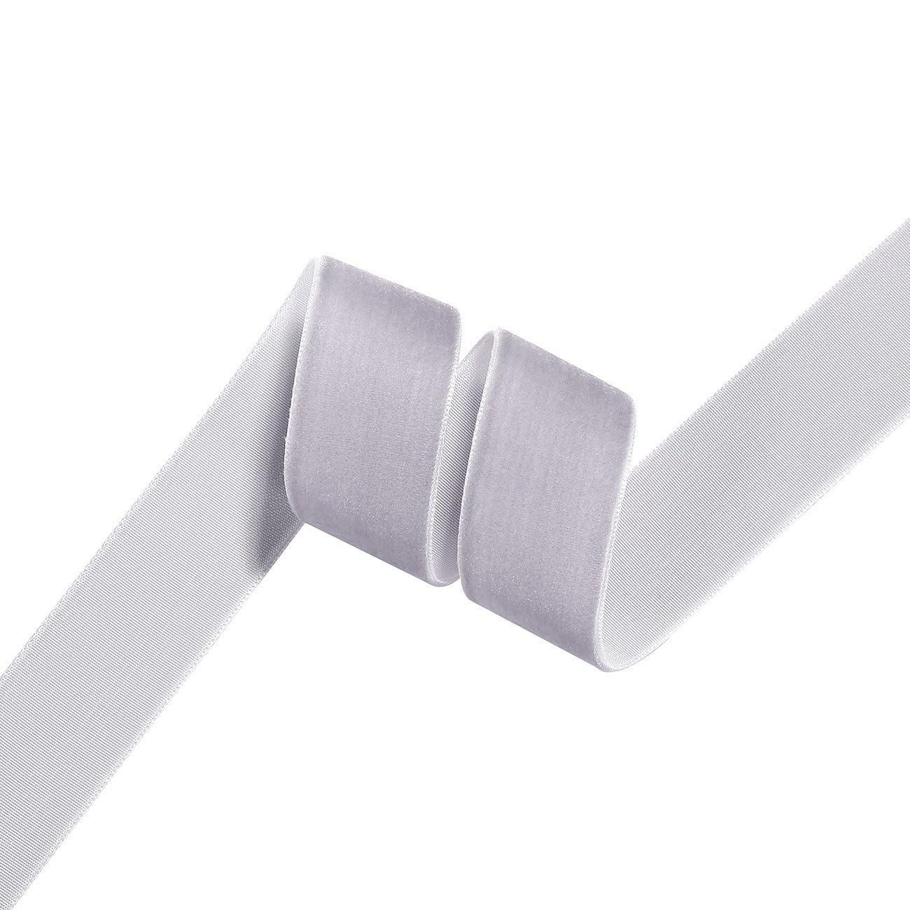 Velvet Piping Cord & Flat Velvet Ribbon Trim 5 Meter, Velour Sewing Trim for Upholstery, Cushion, Dressmaking & Craft, 10mm 19mm 25mm Width, 16 Colours [Shell Grey, 5mts (25mm Flat Ribbon)]
