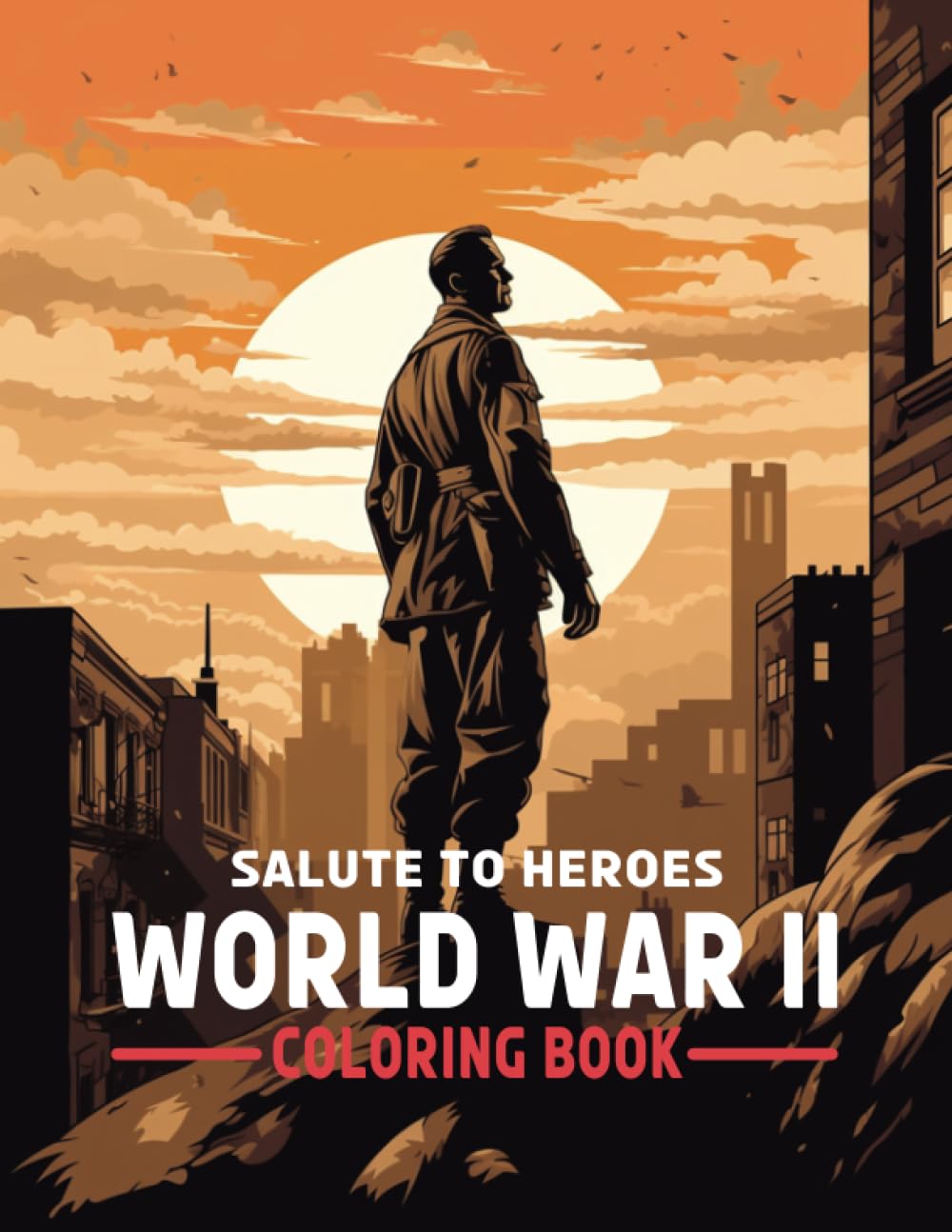 Salute to Heroes World War II Coloring Book: 50 Fantastic Illustrations with Soldiers, Tanks, Cities and Military Vehicles