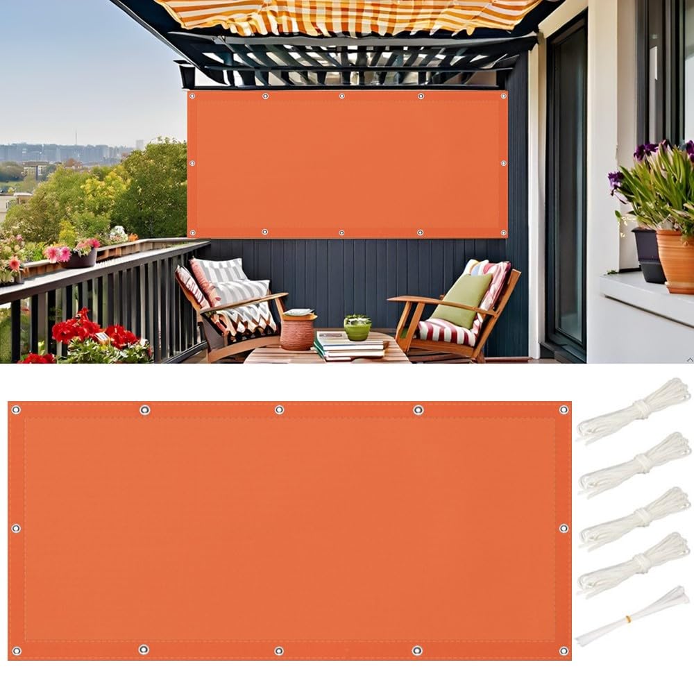 Sonnensegel Wasserdicht 4x7m Balkon Sichtschutz, Sonnenschutz Sonnentuch Sonnensegel Sonnenschutz Wetterschutz Wetterbeständig Rechteckig mit Ösen und Kordel für Garten Balkon und Terrasse, Orange