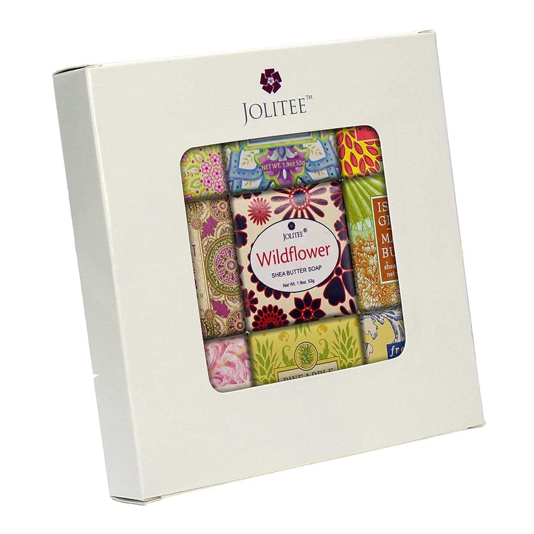 French Milled Botanical Soap Sampler Set of 9 in Fabulous Scents, Individually Wrapped Vegetable Based Mini Soaps with Essential Oils, Shea Butter and Natural Extracts (Floral Favorites - White Box)