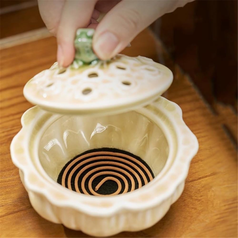 Elegante Bruciatore di incenso creativo in ceramica con coperchio, ornamento da tavolo for soggiorno, porta for meditazione, yoga e spa Bruciatore di incenso