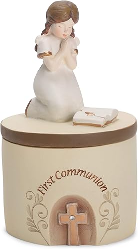 Dicksons Caja de recuerdo de piedra de resina para niña rezante de la primera comunión de 5 pulgadas Dicksons Caja de recuerdo de piedra de resina para niña rezante de la primera comunión de 5 pulgadas