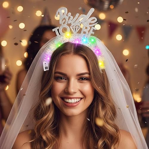 Miniatura 8 de Light Up Bride to Be Veil Headband Led White Headbands Bridal Short Veils Headpiece Tulle Bachelorette Party Hair Accessories for Women and Girls