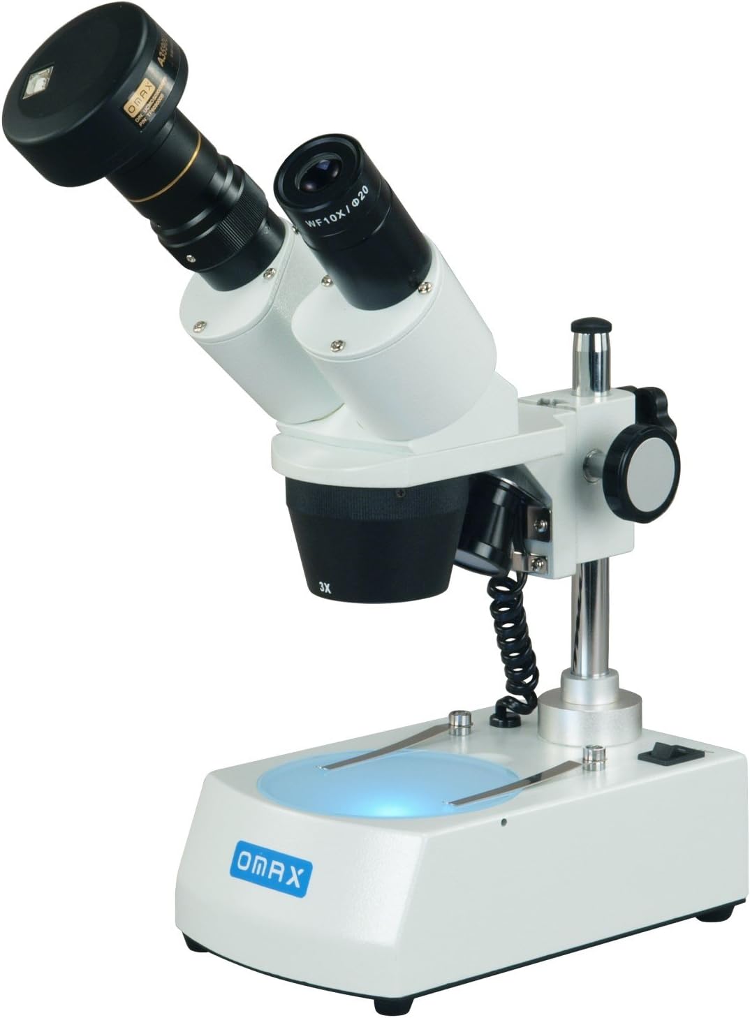OMAX 10X-20X-30X-60X Cordless Stereo Binocular Microscope with Dual LED Lights and 5MP Camera
