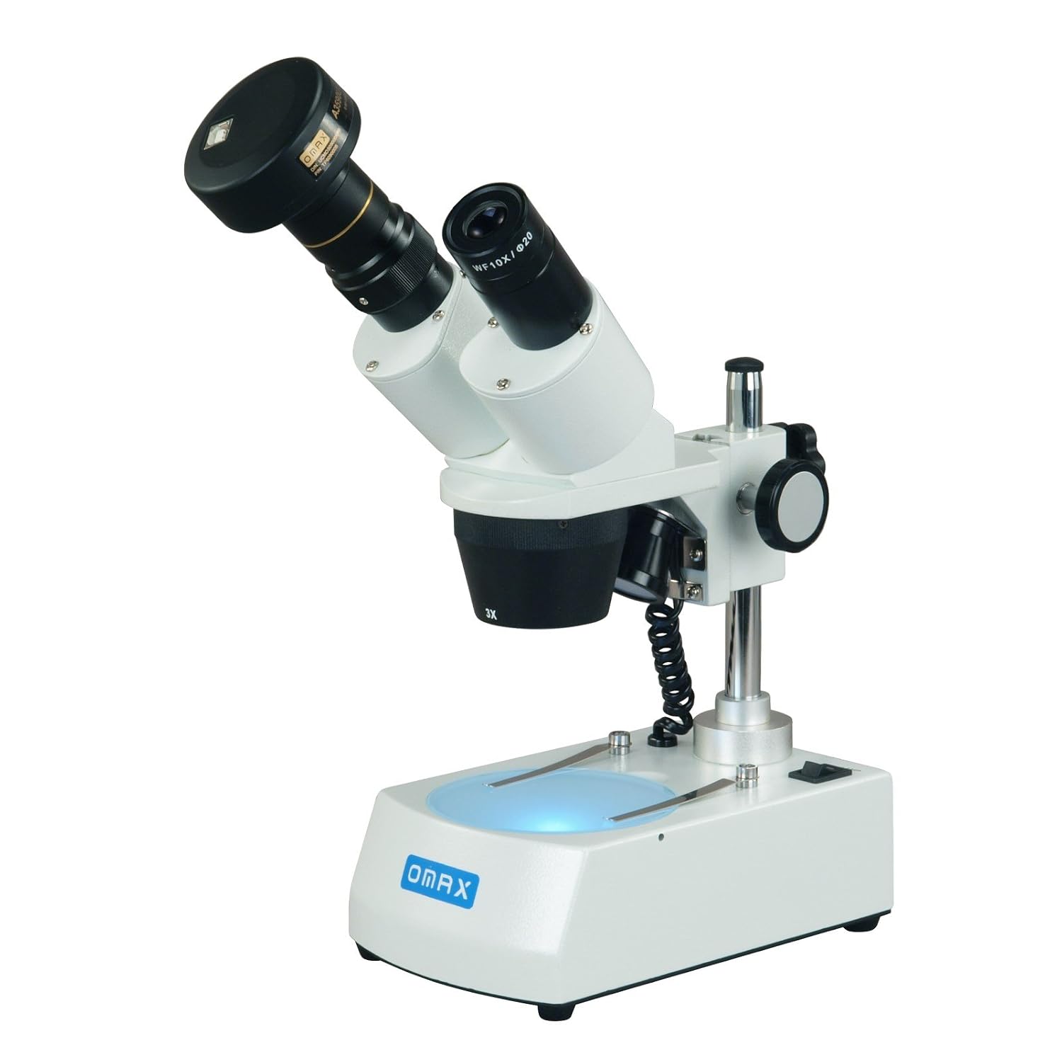 OMAX 10X-20X-30X-60X Cordless Stereo Binocular Microscope with LED Lights and 3MP Camera and Cleaning Pack
