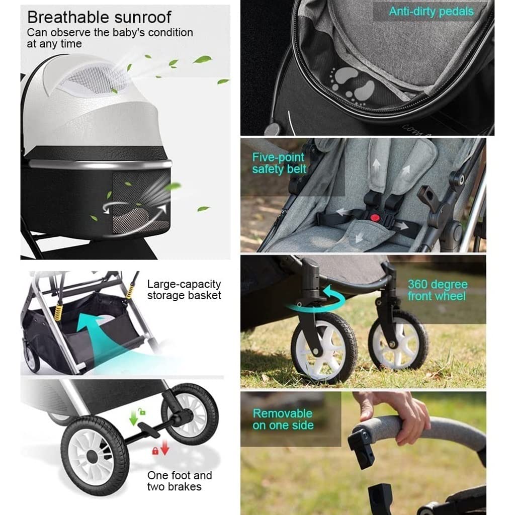 Doppelter Kinderwagen Zwillingskinderwagen faltbarer Tandemkinderwagen mit Doppelsitz Gold