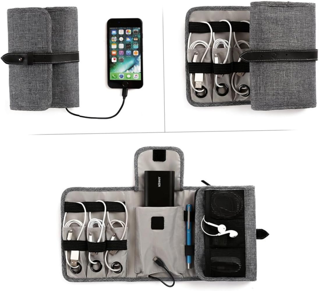 Uonlytech 3pcs Foldable Usb Cable Storage Bag Large Capacity Digital Organizer for Electronics Portable and Convenient for Travel and Daily Use Grey