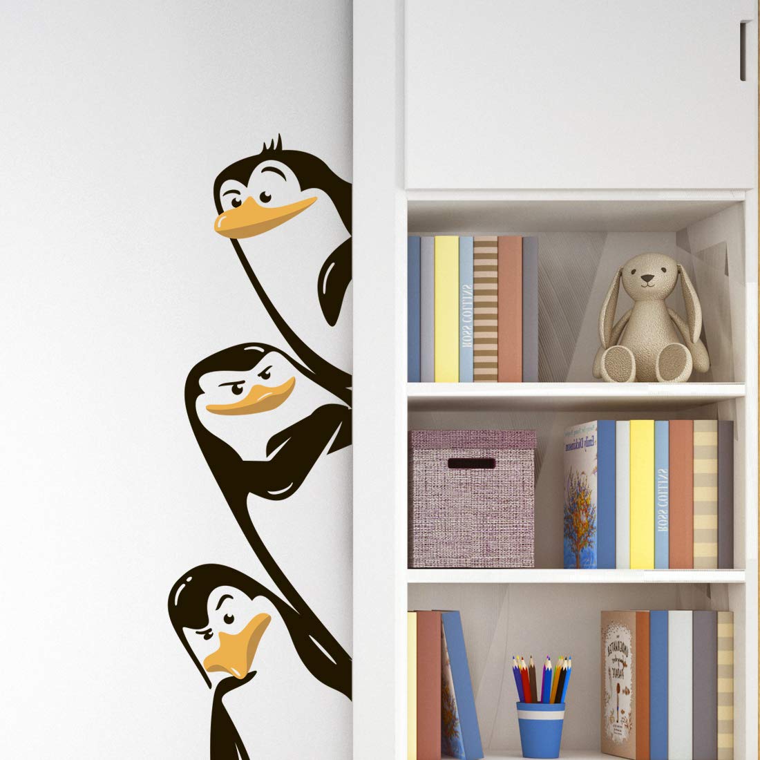 Adesivo da Parete in Vinile con Pinguini - Decorazione per Camera da Letto e Cameretta, con Adesivi per Frigorifero e Interruttore
