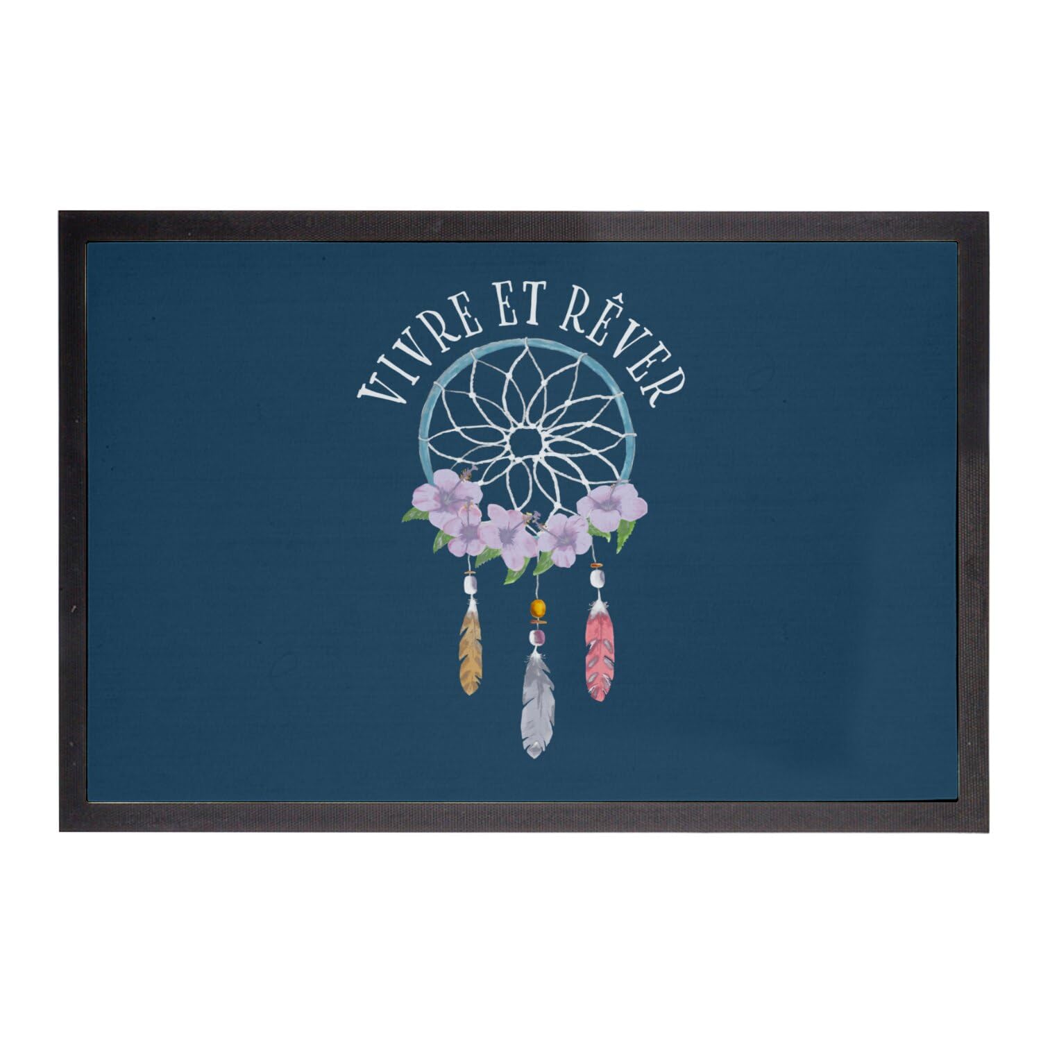 Paillasson Bleu Résistant 60x40cm - Tapis Entrée Bohémien Chic anti-saleté Hippie