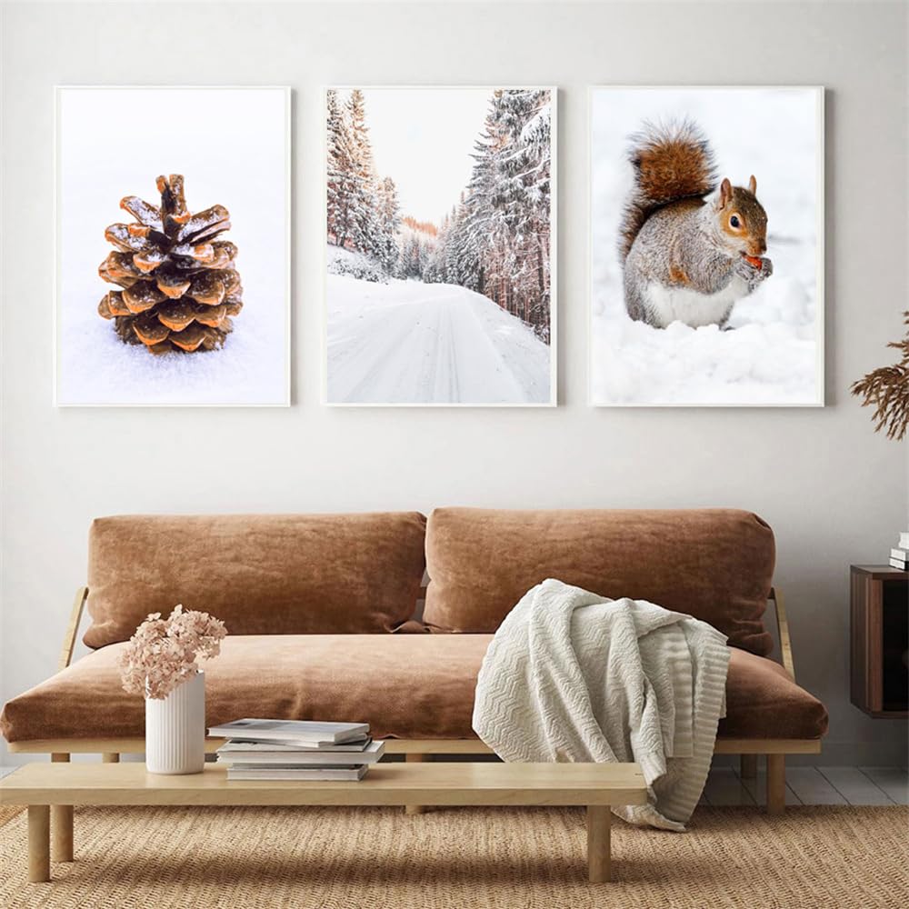 WBYZAC Botanical Posters-Nordic Landscape Grass Reed Deer Cedar Village Road Winter Forest Wall Art Canvas Painting Living Room Kitchen Home Decoration Poster-60 * 70cm*3PCS (No Frame)