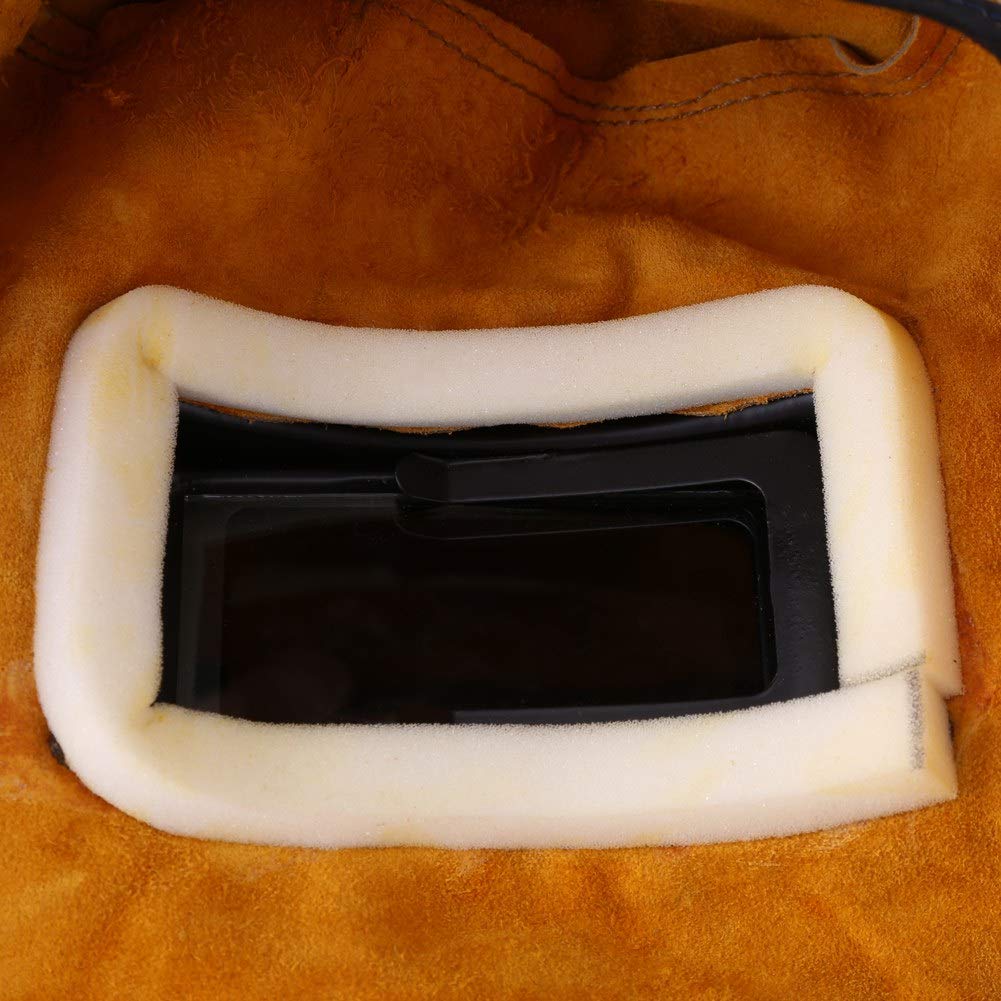 Cagoule de Soudure en Cuir, Masque en Cuir de Bonne qualité Masque de Soudeur Auto-Obscurcissant Portefeuille Lentille de Protection Confortable & Résistant à la Chaleur