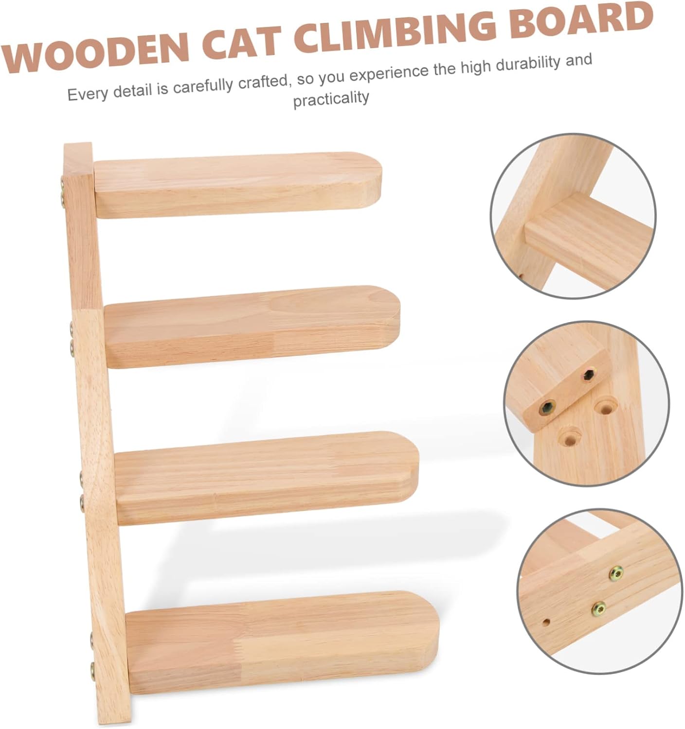 Wooden Cat Climbing Board Wall Step for Adult Cats and Kittens Khaki | Indoor Cat Platform, Household Furniture Piece, Supports up 15lb, Wall-Mounted Design, for Playful Climbing