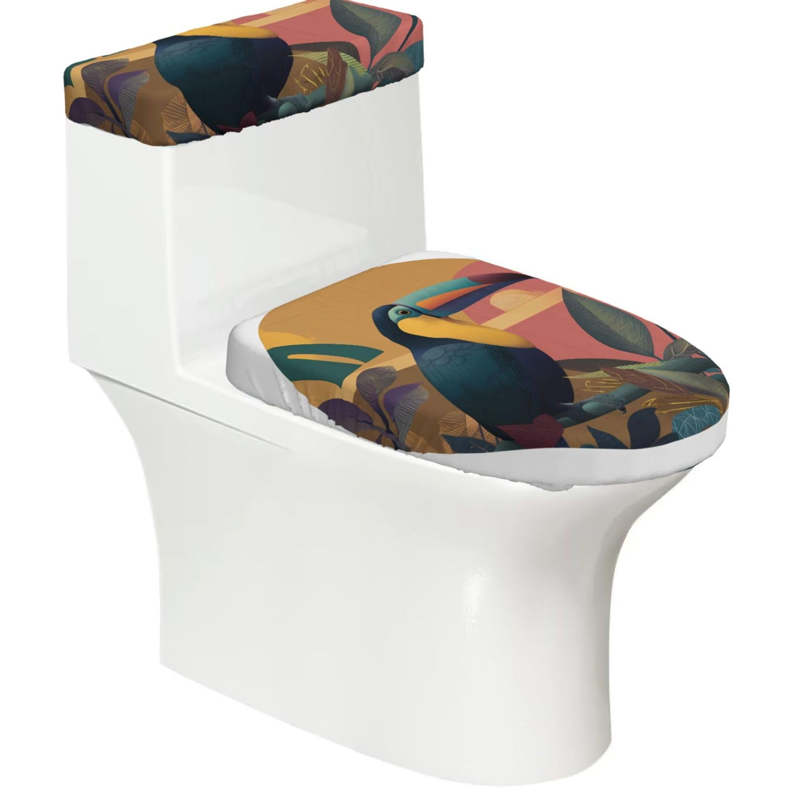 Mrowyc Black Bluebird Beak Printed Toilet Seat Set - Set Of 2 - Universal Toilet Seat Cover - Housewarming Birthday Christmas Gift