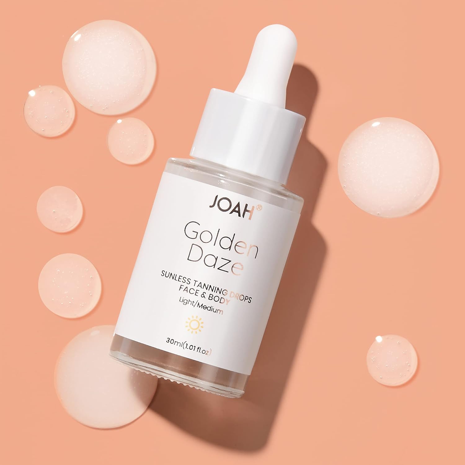 JOAH Self Tanner, Sun & Seoul Golden Daze Sunless Tanning Drops, Moisturizing Self Tanning for Face & Body, Vegan & Cruelty-Free, Light/Medium, 30ml (1.01 Fl. oz.)(Light Medium)