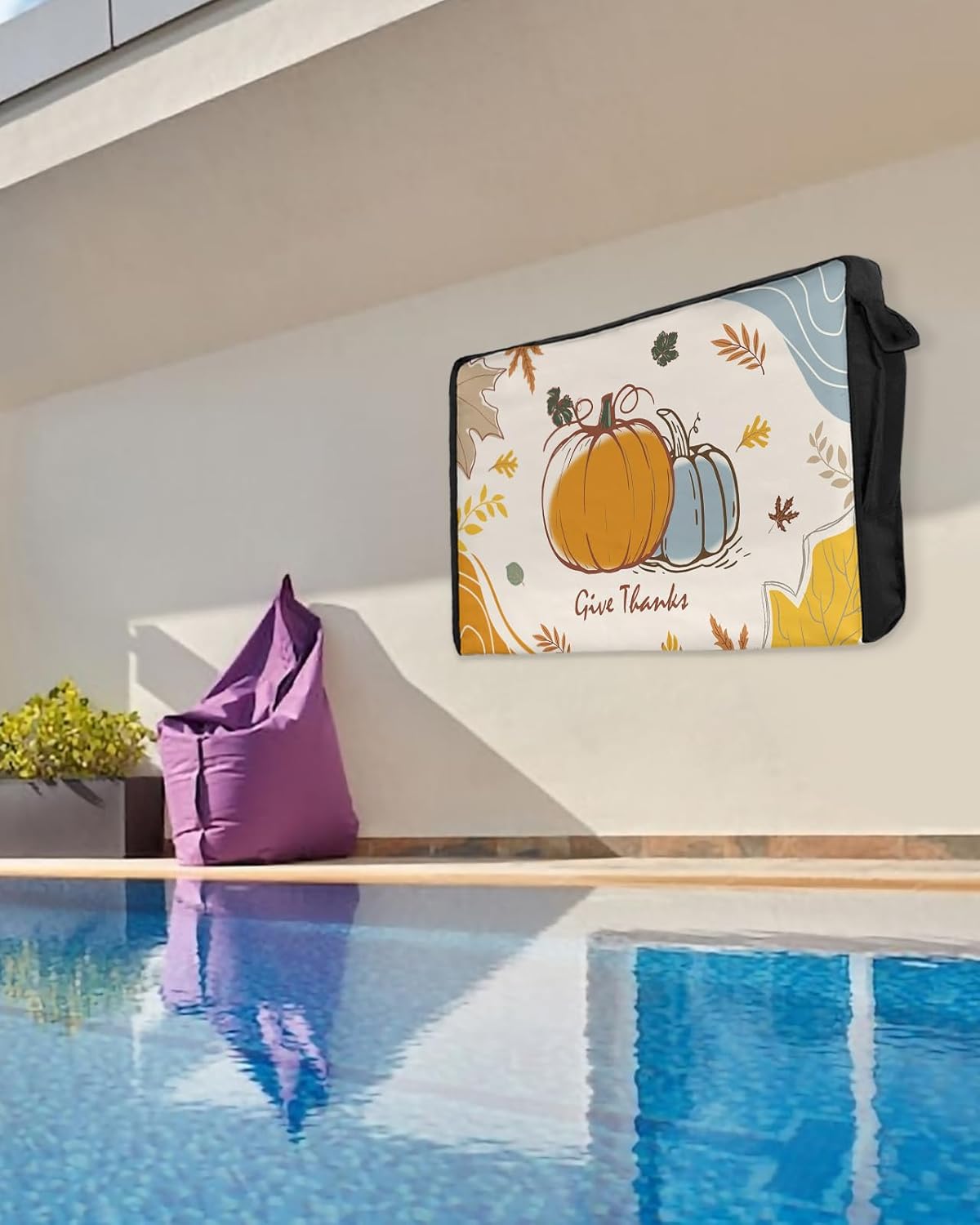 Outdoor TV Cover - Thanksgiving Fall Boho Cute Cartoon Pumpkin Waterproof and Weatherproof 40"-43" LCD Movable Shield TV Display Screen Protector Outside Television Covers