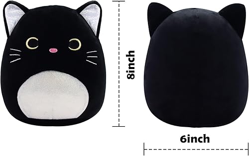 Miniatura 6 de Animales de peluche de gato  Peluche de gato negro, orejas plateadas de 8 pulgadas, lindo juguete de peluche de gato negro para niños y niñas,