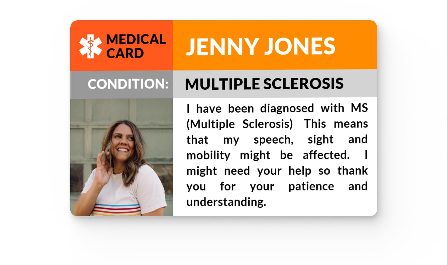 Multiple Sclerosis Medical Identification with Photo | MS Emergency Awareness ID