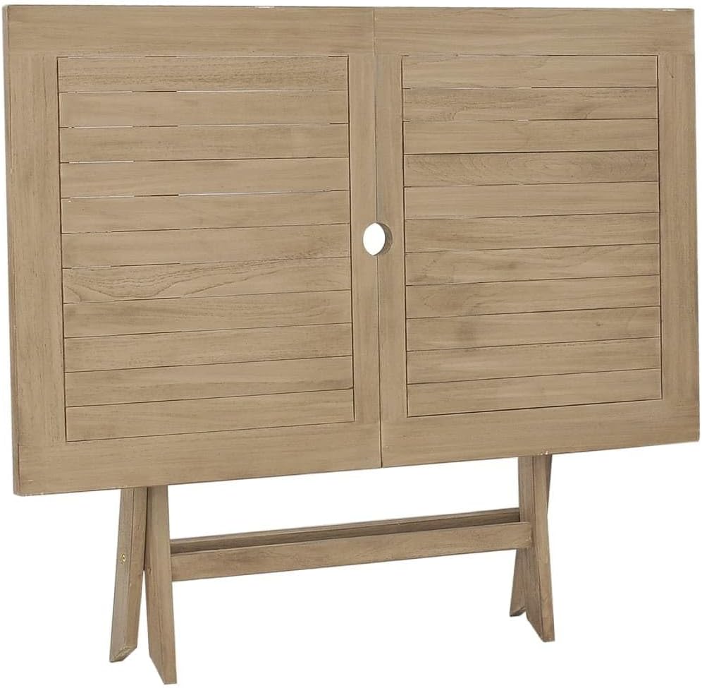 Folding Patio Table, Solid Teak Wood, Parasol Hole, Foldable Design, Space Saving Outdoor Dining Table - Perfect for Gardens and Patios