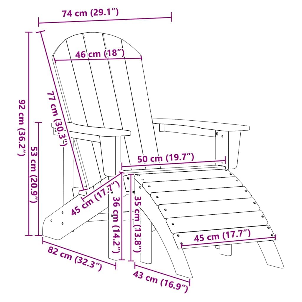 vidaXL Chaise Adirondack Blanc 82 x 74 x 92 cm HDPE, Chaise Adirondack, mobilier de Jardin Moderne, Salon extérieur stylé, Fauteuil détente, relaxez-Vous à l'extérieur