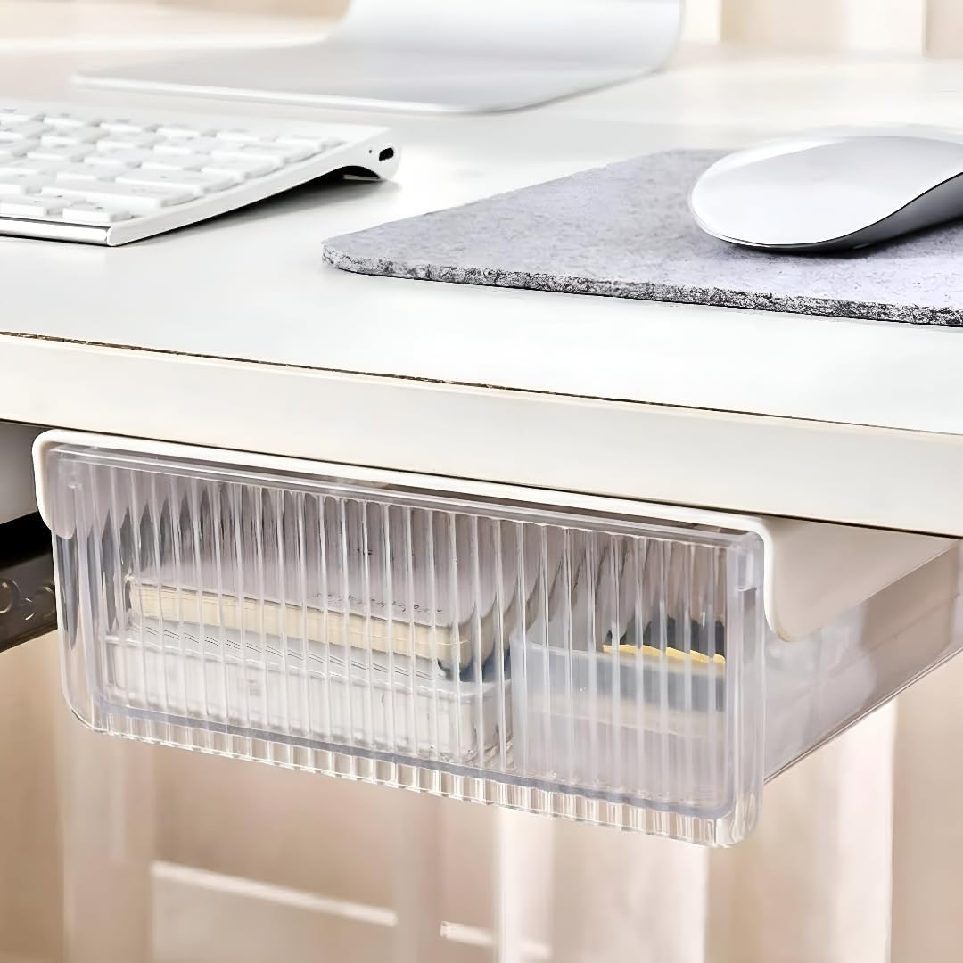 Reed Under The Table Hidden Drawer/Acrylic Desk Organiser For Home & Office - White (Medium), Stationery