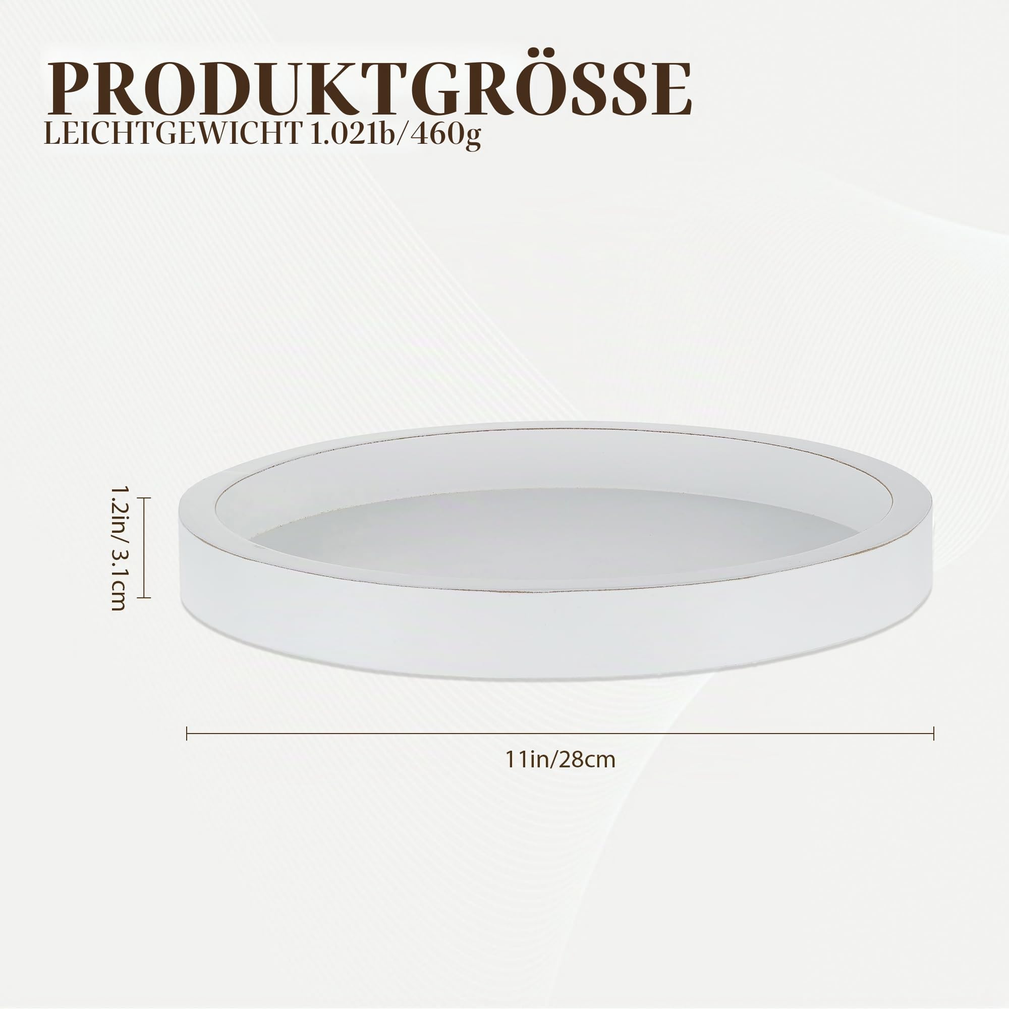 Hanobe Deko Wohnzimmer Tablett Serviertablett: Modern Rund Holztablett Weiß für Schlafzimmer Badezimmer - Weiss Holz Dekotablett 28cm für Tisch Deko