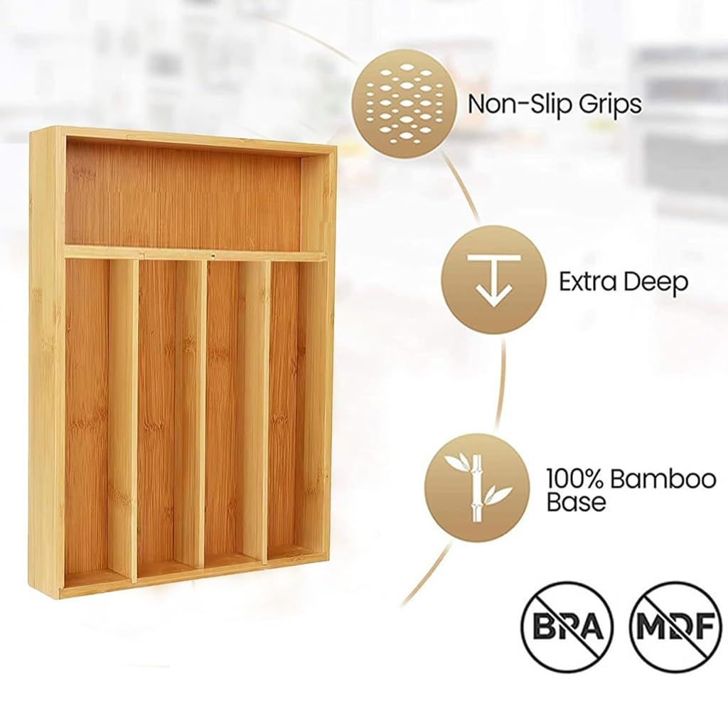 Besteck-Organizer aus Holz mit 5 Fächern und Regal
