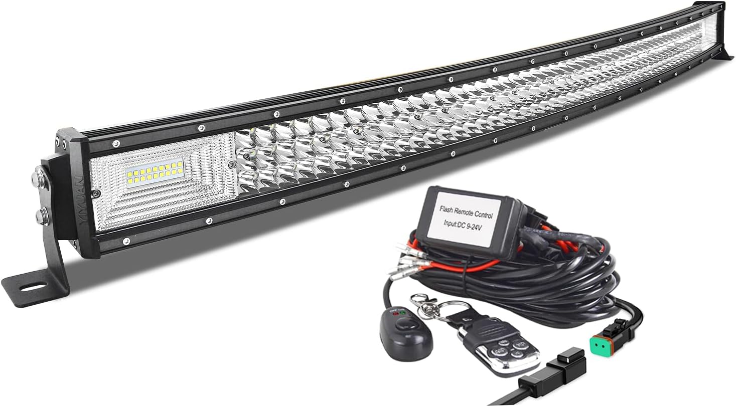 Willpower 32 inch Curved LED Light Bar with Remote Controller Wiring Harness,405W Triple Row Spot Flood Combo Beam,Strobe Flash Work Light Driving Lights,Waterproof Remote Controller On/Off Switch