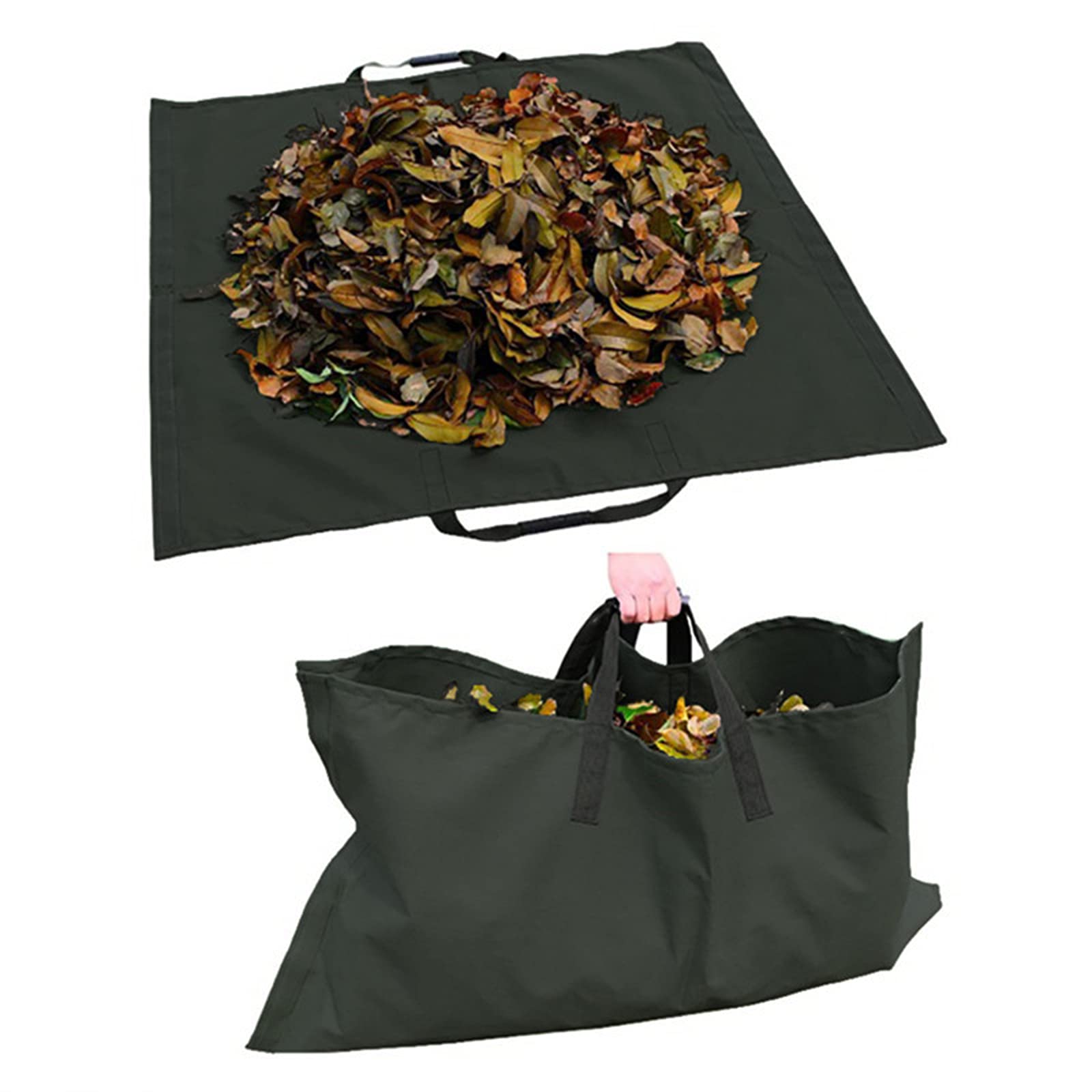Bolsas de basura de lona resistente al agua para jardín, bolsas de recogida de hojas y hierba con asas, color negro, 140 x 140 cm, ideal para limpieza de patio y jardinería