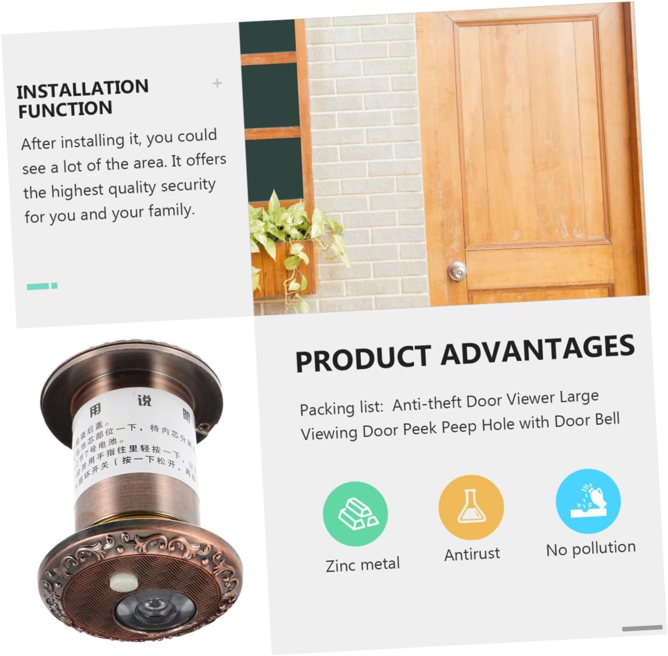 ORFOFE Security Door Viewer Doorbell Theft for Design for Outside Viewing Essential Safety Device for Entry Door