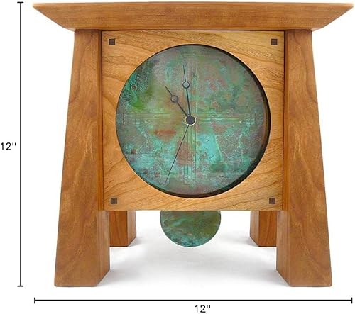 Miniatura 6 de Modern Artisans Prairie Style - Reloj de repisa/estante con cara de cobre y péndulo, madera de cerezo americano hecho a mano, 12 pulgadas