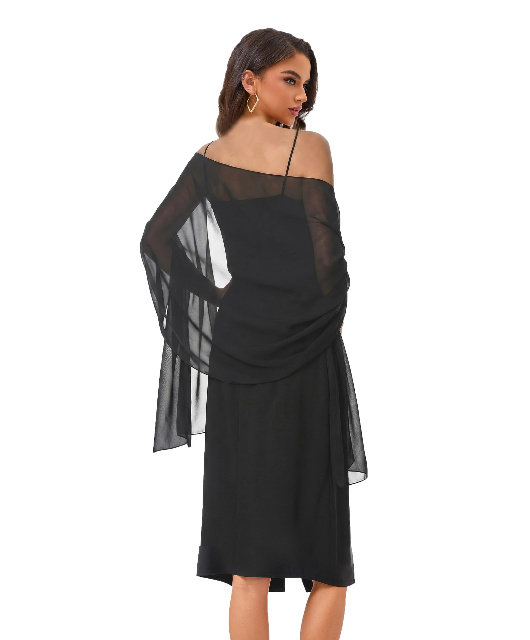 Chiffon Shawls Scarves Wraps for Bridal Wedding Party Evening Dress and Special Occasion Dresses, Black, Medium