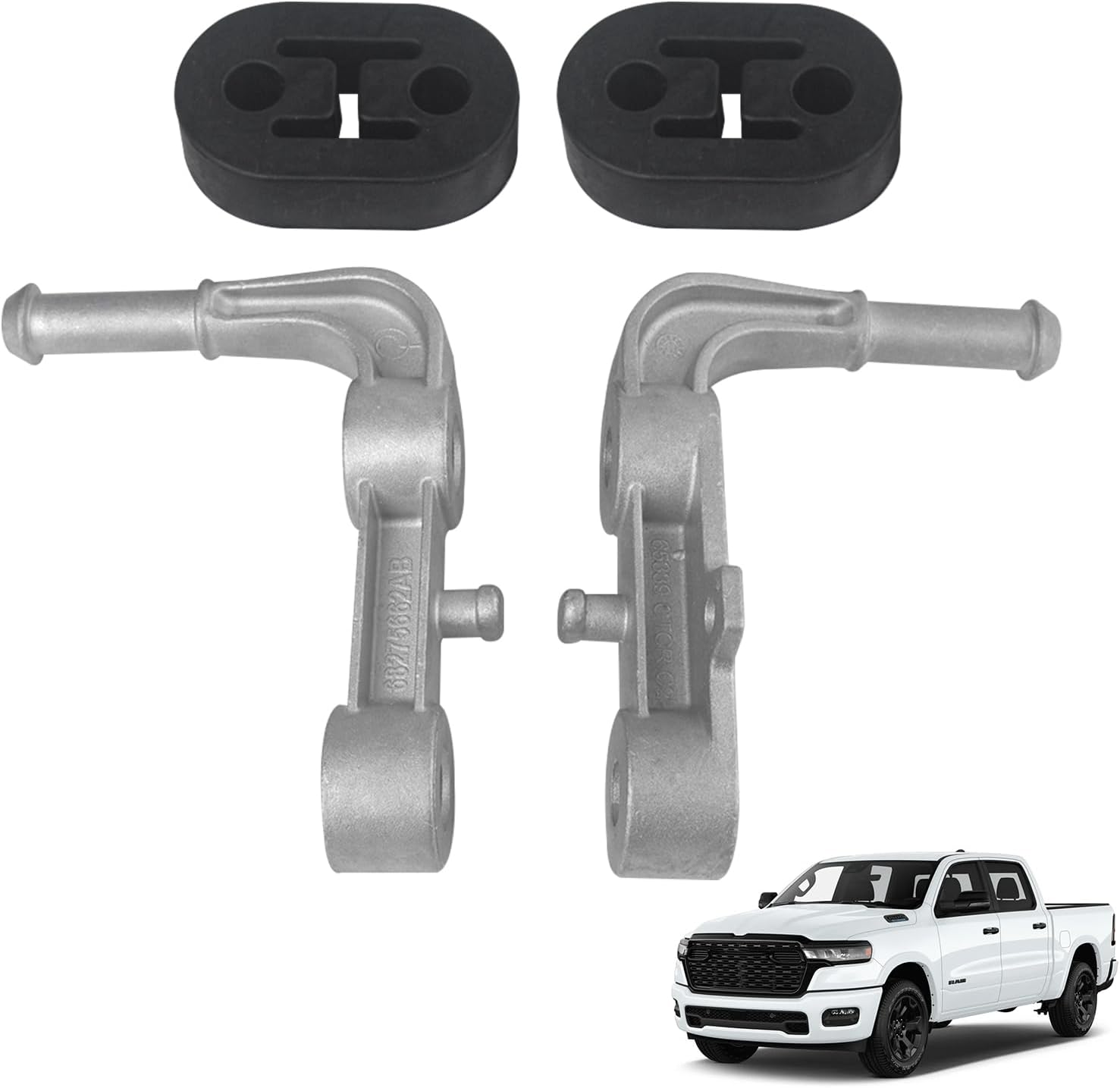 2PCS Rear Passenger Side Exhaust Bracket Muffler Support Assembly Compatible with 2019-2025 Ram 1500 3.0L, 3.6L, 5.7L, 6.2L Engines Replaces 68275662AB 68395841AA